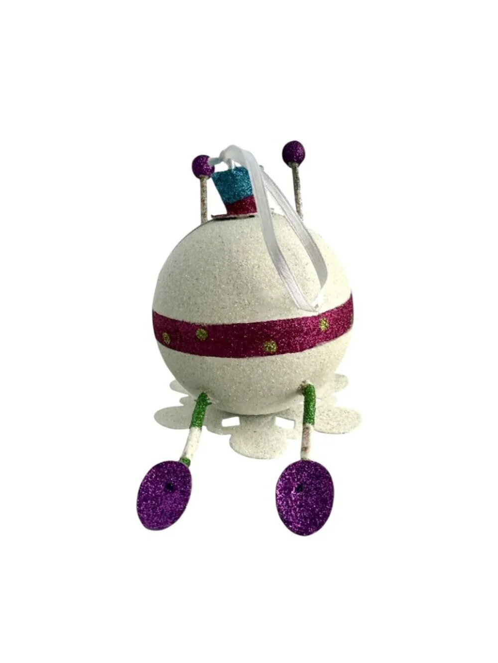Pier 1 Snowball Snowman Ornament Top Hat Glitter Scarf Rolling Sliding
